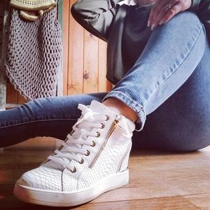 Aldo Hidden Wedge white sneakers with gold accents